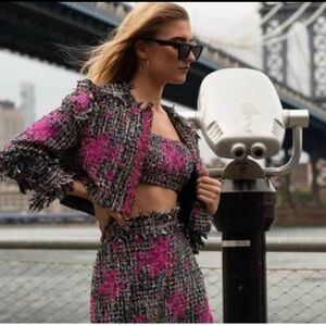 Chic Tweed Set with Pink Accents